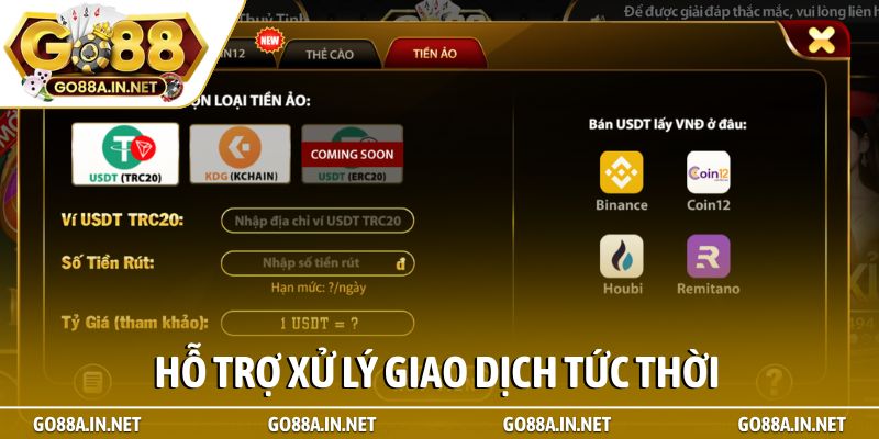 Nạp Tiền 3 Hỗ trợ xử lý giao dịch tức thời